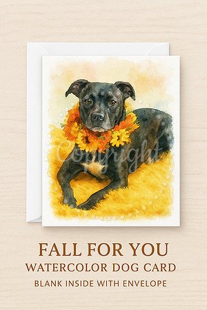 Fall For You Watercolor Dog Card