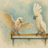 Together on the Perch: Cockatoo Watercolor Fine Art