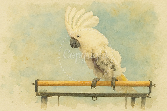 Stillness on the Perch: Cockatoo Watercolor Fine Art