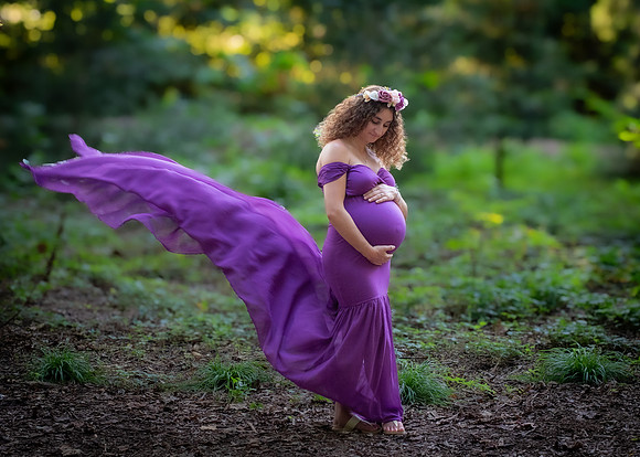Purple Dress Nature Maternity Session Chesapeake Arboretum